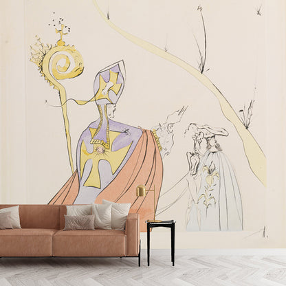 Religious Crown Ceremony Mural Surrealism Non-Woven Cloth Wall Covering in Pink for Home Pink Clearhalo 'Wall Decor' 'Wall Mural' 1505573