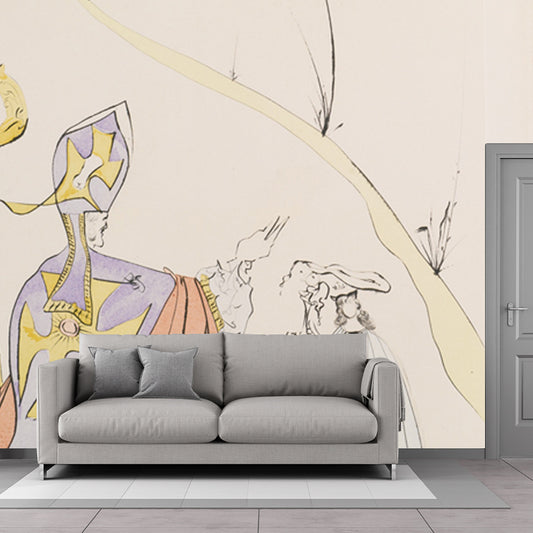 Religious Crown Ceremony Mural Surrealism Non-Woven Cloth Wall Covering in Pink for Home