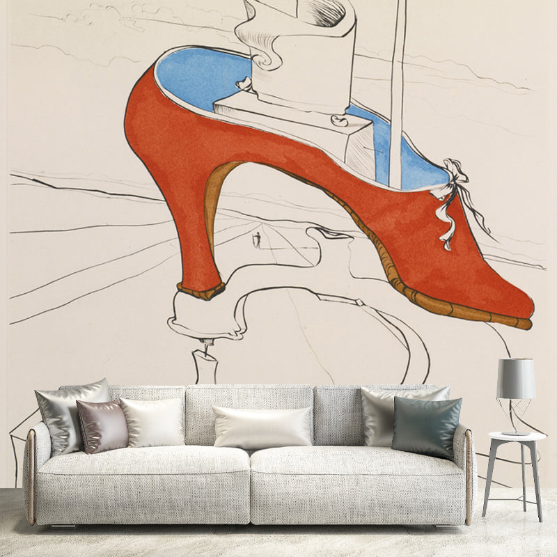 Large Shoe Producing Wall Mural in Red Non-Woven Wall Decor, Moisture Resistant, Custom Made Red Clearhalo 'Wall Decor' 'Wall Mural' 1505578