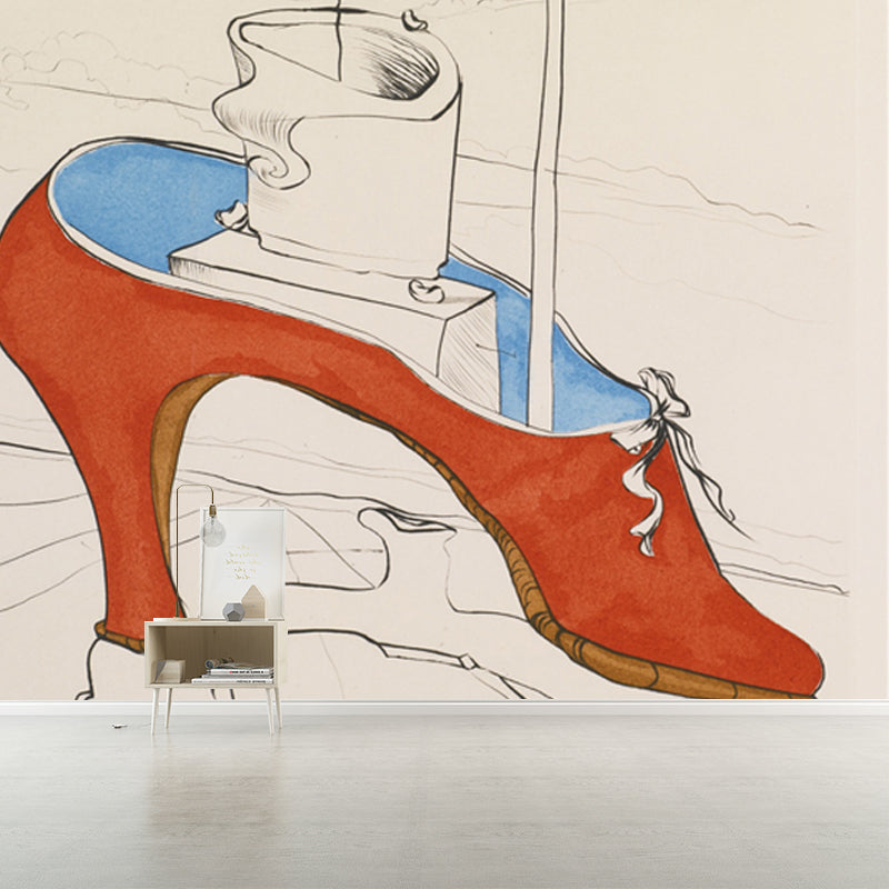 Large Shoe Producing Wall Mural in Red Non-Woven Wall Decor, Moisture Resistant, Custom Made Clearhalo 'Wall Decor' 'Wall Mural' 1505579