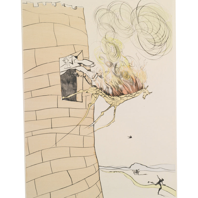 Huge Dali Drawing Mural Surreal Creative Horse Thrown Out of Fortress Wall Art in Beige Clearhalo 'Wall Decor' 'Wall Mural' 1505586