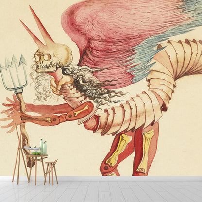 Centipede of the Hell Mural Surrealistic Smooth Surface Wall Covering in Red on Beige Beige Clearhalo 'Wall Decor' 'Wall Mural' 1505588