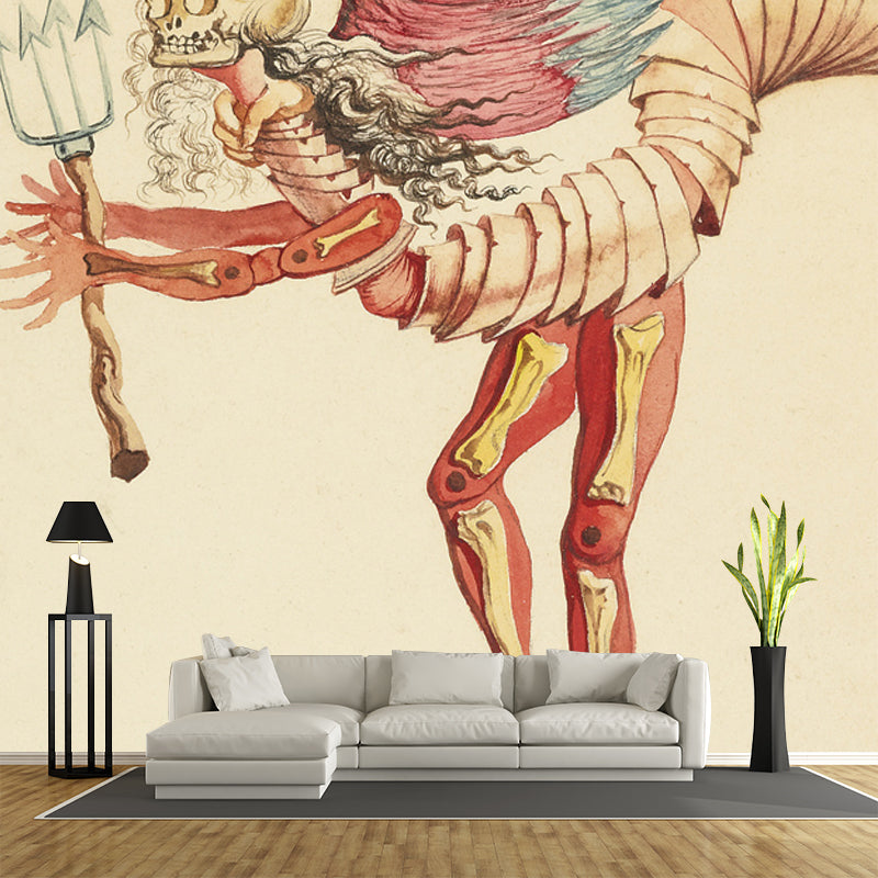 Centipede of the Hell Mural Surrealistic Smooth Surface Wall Covering in Red on Beige Clearhalo 'Wall Decor' 'Wall Mural' 1505589