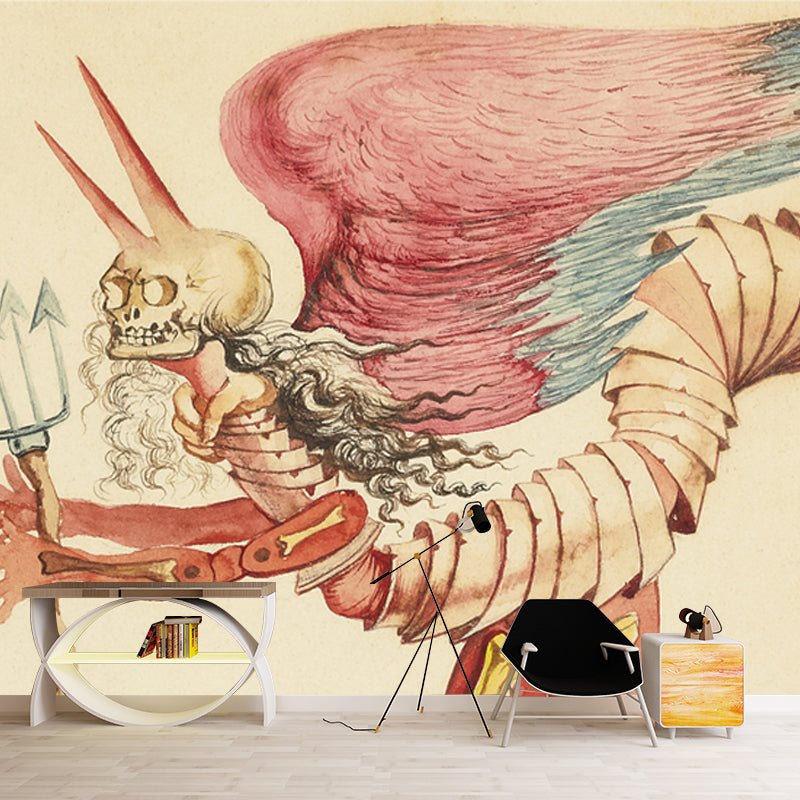 Centipede of the Hell Mural Surrealistic Smooth Surface Wall Covering in Red on Beige Clearhalo 'Wall Decor' 'Wall Mural' 1505590