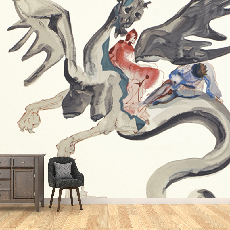 Religion Ghost Mural Wallpaper Surrealism Style Non-Woven Wall Decor in Light Yellow Light Yellow Clearhalo 'Wall Decor' 'Wall Mural' 1505608