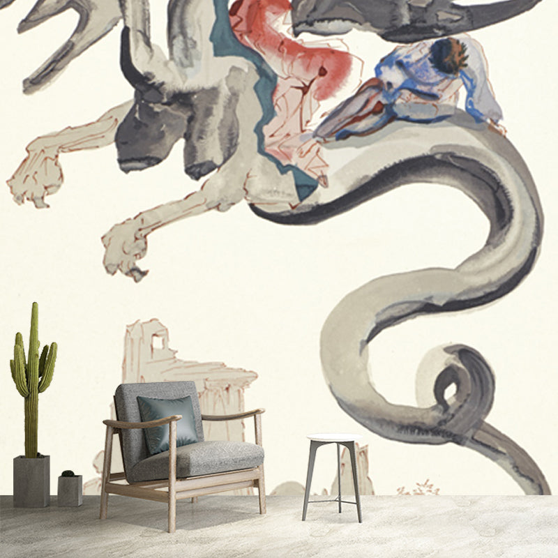 Religion Ghost Mural Wallpaper Surrealism Style Non-Woven Wall Decor in Light Yellow Clearhalo 'Wall Decor' 'Wall Mural' 1505609