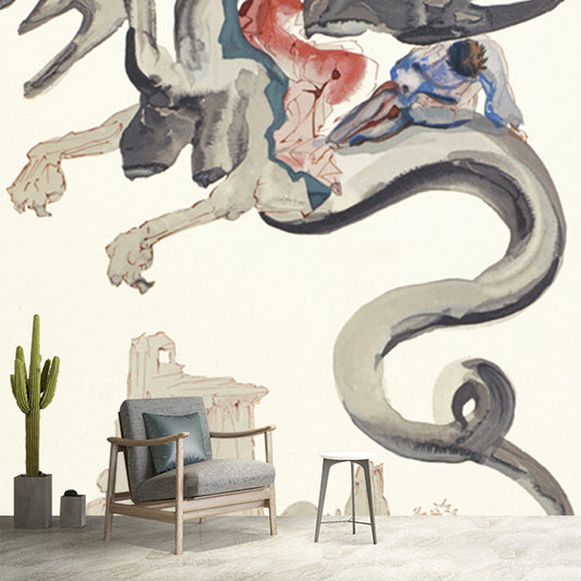 Religion Ghost Mural Wallpaper Surrealism Style Non-Woven Wall Decor in Light Yellow Clearhalo 'Wall Decor' 'Wall Mural' 1505609