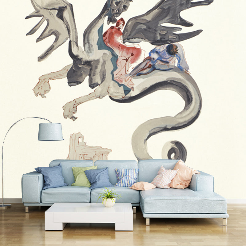 Religion Ghost Mural Wallpaper Surrealism Style Non-Woven Wall Decor in Light Yellow Clearhalo 'Wall Decor' 'Wall Mural' 1505610