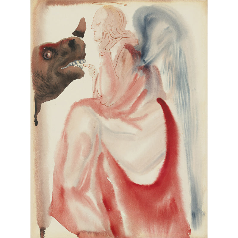 Red Angel Feeding Rhino Mural Decal Washable Wall Art for Hallway, Made to Measure Clearhalo 'Wall Decor' 'Wall Mural' 1505626