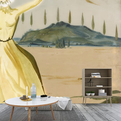 Illustration Gala Dress Mural Wallpaper for Accent Wall, Yellow, Personalized Size Yellow Clearhalo 'Wall Decor' 'Wall Mural' 1505628