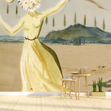 Illustration Gala Dress Mural Wallpaper for Accent Wall, Yellow, Personalized Size Clearhalo 'Wall Decor' 'Wall Mural' 1505629