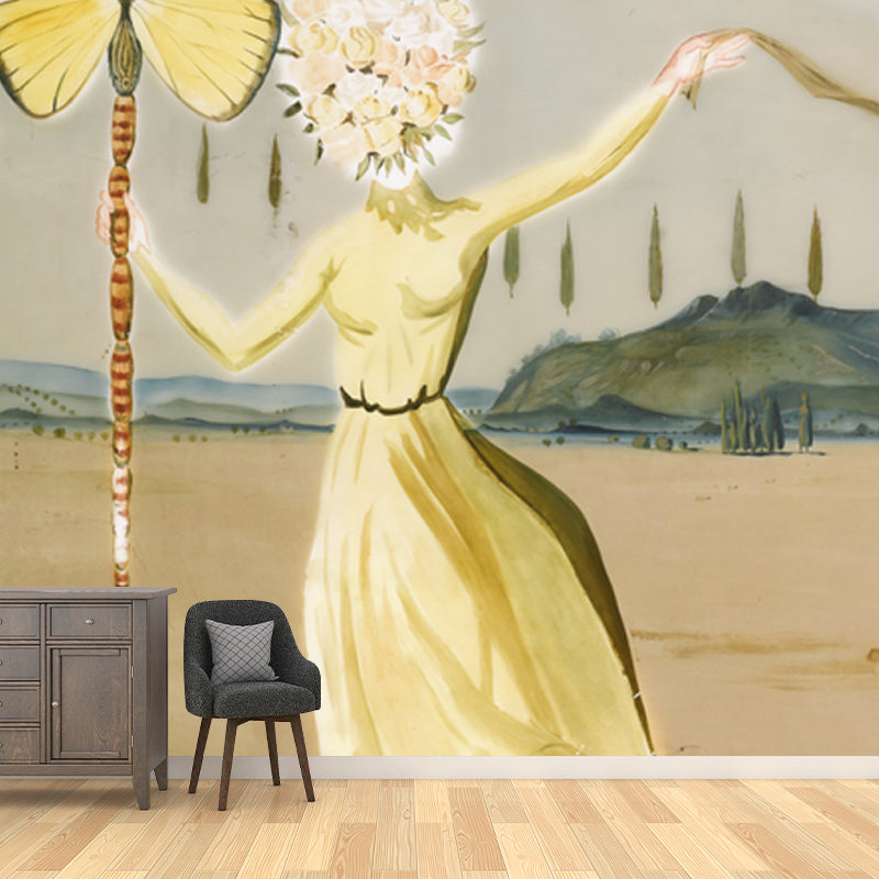 Illustration Gala Dress Mural Wallpaper for Accent Wall, Yellow, Personalized Size Clearhalo 'Wall Decor' 'Wall Mural' 1505630