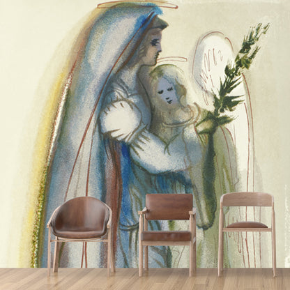 Full Size Lover Wall Mural Decal for Home Religious Wall Covering in Aqua, Waterproof Aqua Clearhalo 'Wall Decor' 'Wall Mural' 1505638