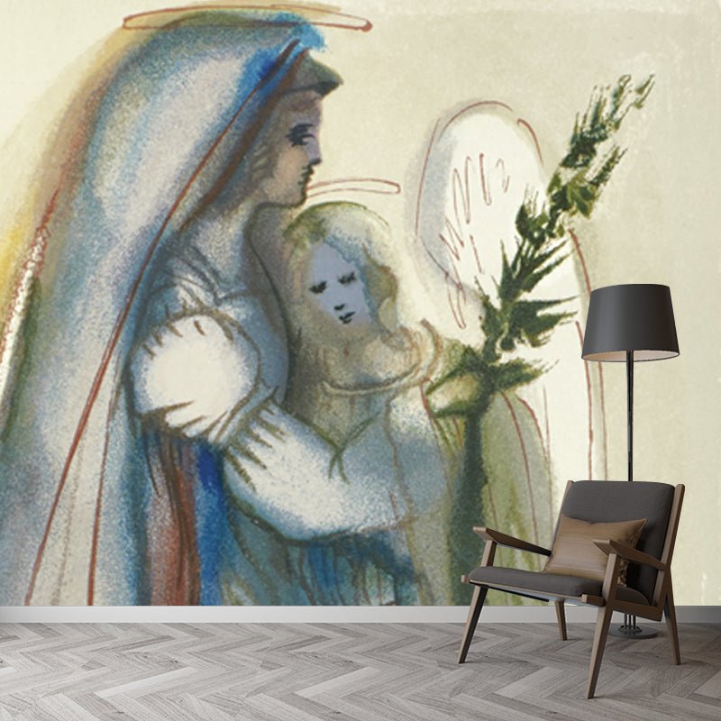 Full Size Lover Wall Mural Decal for Home Religious Wall Covering in Aqua, Waterproof Clearhalo 'Wall Decor' 'Wall Mural' 1505639