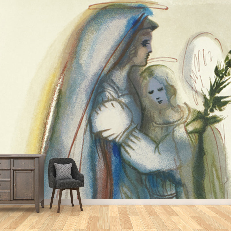 Full Size Lover Wall Mural Decal for Home Religious Wall Covering in Aqua, Waterproof Clearhalo 'Wall Decor' 'Wall Mural' 1505640