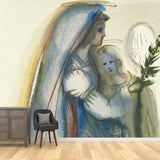 Full Size Lover Wall Mural Decal for Home Religious Wall Covering in Aqua, Waterproof Clearhalo 'Wall Decor' 'Wall Mural' 1505640