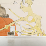 Orange Surrealist Wall Paper Mural Huge Skeleton on the Back of Priest Wall Covering for Home Clearhalo 'Wall Decor' 'Wall Mural' 1505650