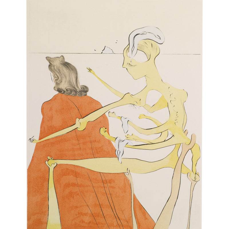 Orange Surrealist Wall Paper Mural Huge Skeleton on the Back of Priest Wall Covering for Home Clearhalo 'Wall Decor' 'Wall Mural' 1505651