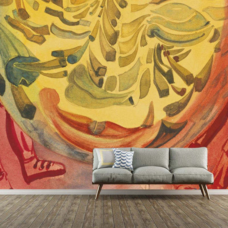 Spacemen in Sphere Mural Wallpaper Red and Yellow Surrealism Wall Decor for Bedroom Clearhalo 'Wall Decor' 'Wall Mural' 1505660