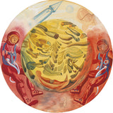 Spacemen in Sphere Mural Wallpaper Red and Yellow Surrealism Wall Decor for Bedroom Clearhalo 'Wall Decor' 'Wall Mural' 1505661