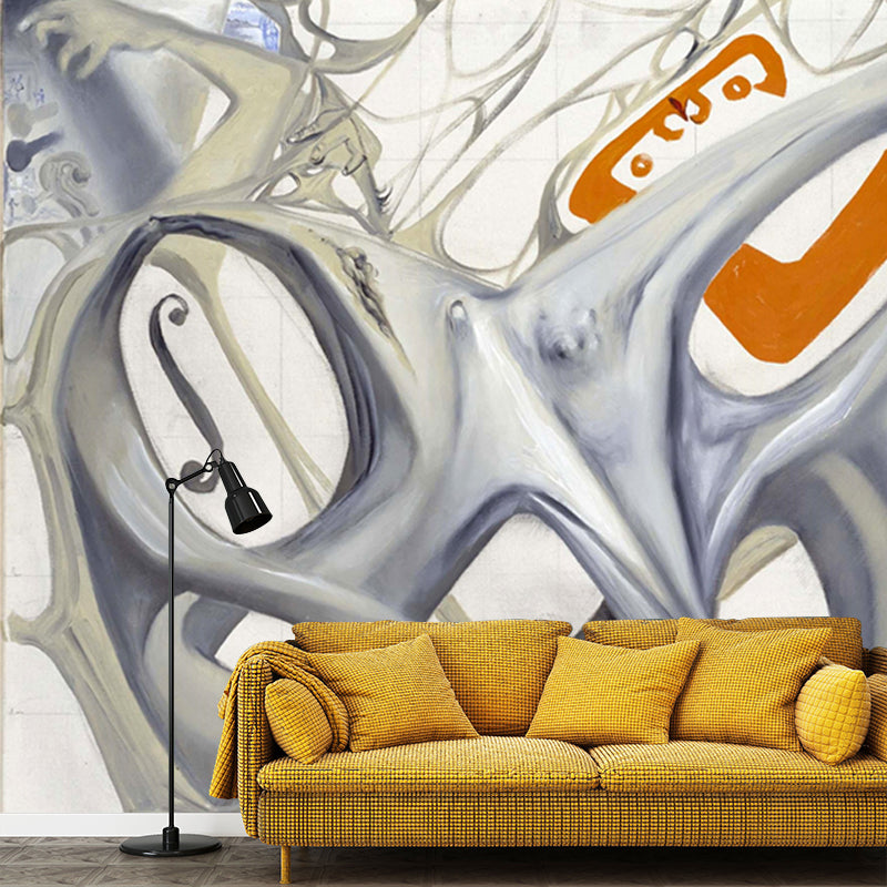 Huge Surrealist Mural Grey Topological Contortion of A Female Figure Becoming A Violoncello Wall Art, Custom Made Clearhalo 'Wall Decor' 'Wall Mural' 1505664
