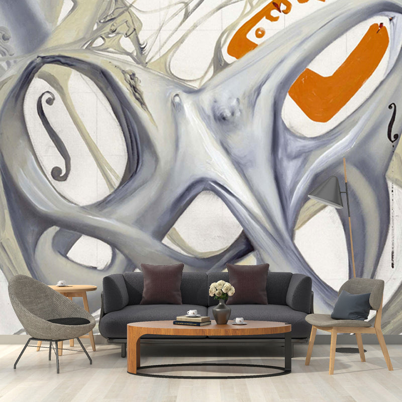 Huge Surrealist Mural Grey Topological Contortion of A Female Figure Becoming A Violoncello Wall Art, Custom Made Clearhalo 'Wall Decor' 'Wall Mural' 1505665