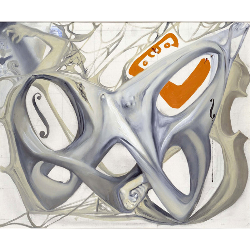Huge Surrealist Mural Grey Topological Contortion of A Female Figure Becoming A Violoncello Wall Art, Custom Made Clearhalo 'Wall Decor' 'Wall Mural' 1505666