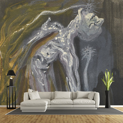 Grey Skeleton Painting Mural Decal Water-Proof Surrealistic Bedroom Wall Covering Grey Clearhalo 'Wall Decor' 'Wall Mural' 1505673
