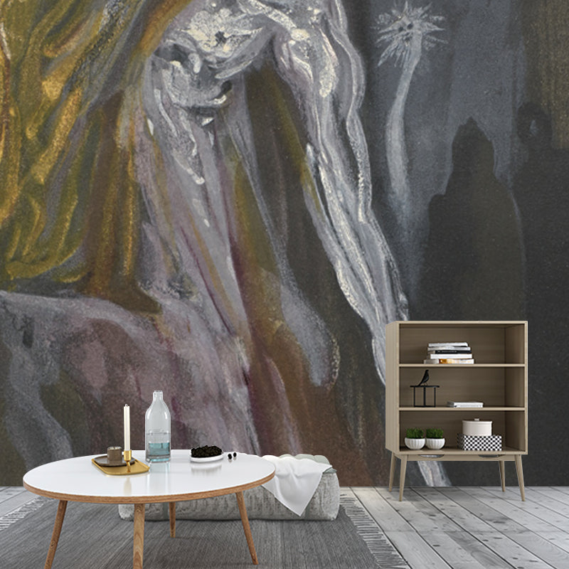 Grey Skeleton Painting Mural Decal Water-Proof Surrealistic Bedroom Wall Covering Clearhalo 'Wall Decor' 'Wall Mural' 1505674