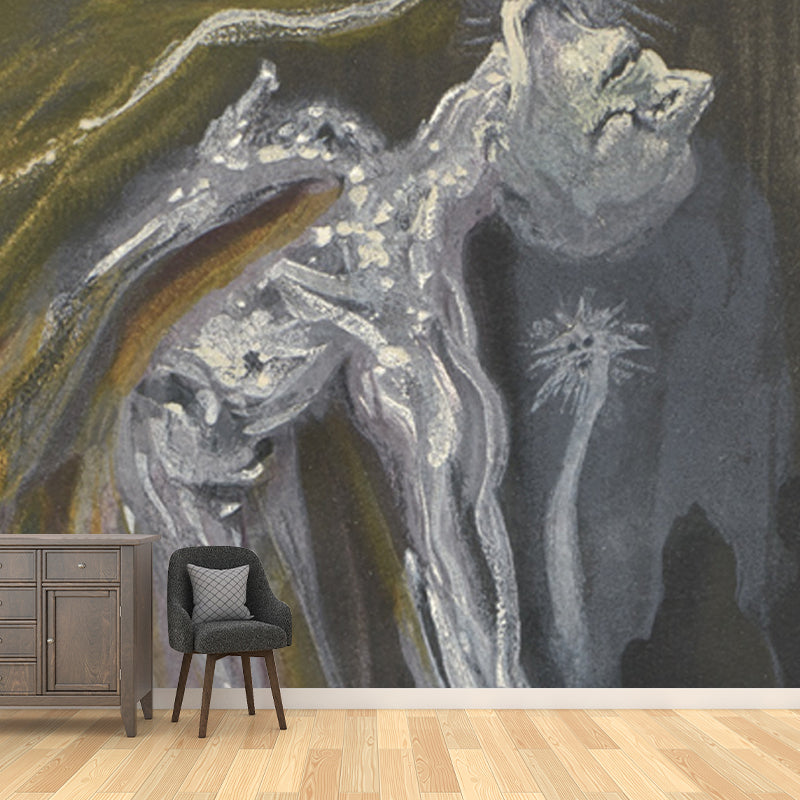 Grey Skeleton Painting Mural Decal Water-Proof Surrealistic Bedroom Wall Covering Clearhalo 'Wall Decor' 'Wall Mural' 1505675