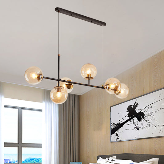 Industrial 6-Light Island Pendant with Amber/Milky White/Gradient Blue Glass Shade Brass Ball Ceiling Light with Adjustable Cord Clearhalo 'Ceiling Lights' 'Glass shade' 'Glass' 'Island Lights' 'Pendant Lights' Lighting' 150567