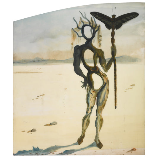 Skeleton Holding Butterfly Stake Mural Surrealist Non-Woven Cloth Wall Covering in Beige Clearhalo 'Wall Decor' 'Wall Mural' 1505696