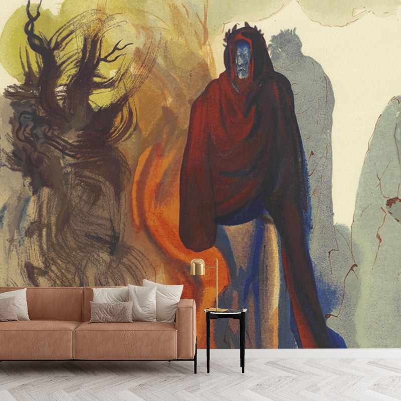 Red Catholic Priest Painting Mural Washable Surrealism Living Room Wall Covering Red Clearhalo 'Wall Decor' 'Wall Mural' 1505703