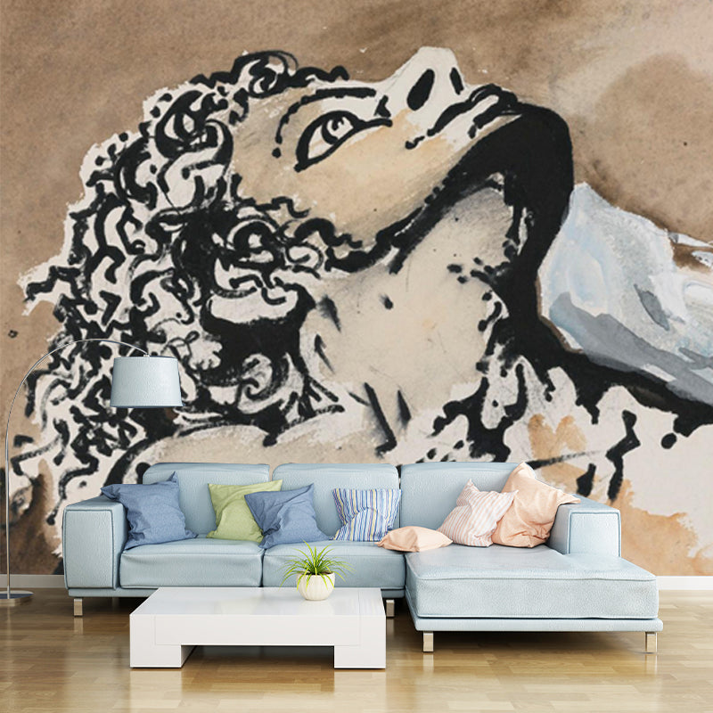 Illustration Dali Warrior Drawing Mural Full-Size Wall Art for Living Room, Custom Print Clearhalo 'Wall Decor' 'Wall Mural' 1505710