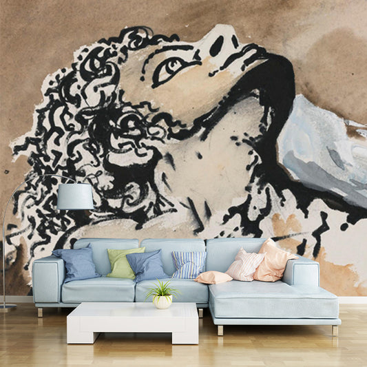Illustration Dali Warrior Drawing Mural Full-Size Wall Art for Living Room, Custom Print Clearhalo 'Wall Decor' 'Wall Mural' 1505710