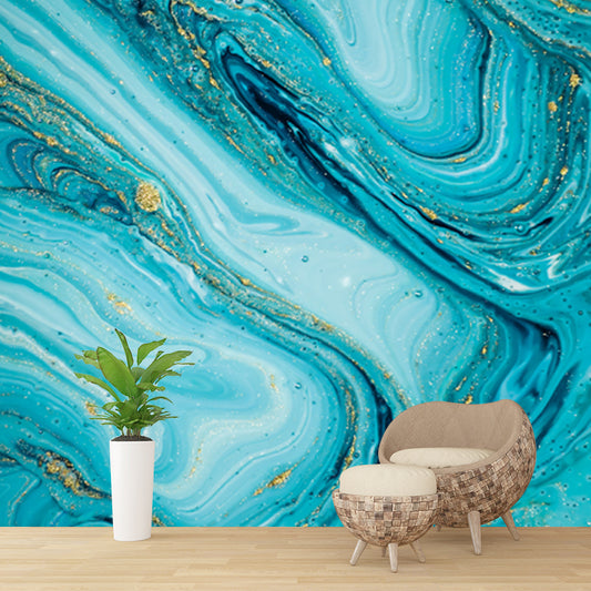 Blue Surge Mural Wallpaper Stain Resistant Tropical Bedroom Wall Art, Custom Size Clearhalo 'Wall Decor' 'Wall Mural' 1505740