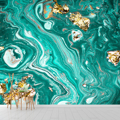 Non-Woven Washable Mural Tropix Water with Floating Object Painting Wall Art in Green Green Clearhalo 'Wall Decor' 'Wall Mural' 1505793