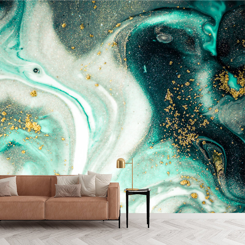 Enchanting Abstract Mural Decal for Home Wave Printed Wall Art in Green, Made to Measure Clearhalo 'Wall Decor' 'Wall Mural' 1505809
