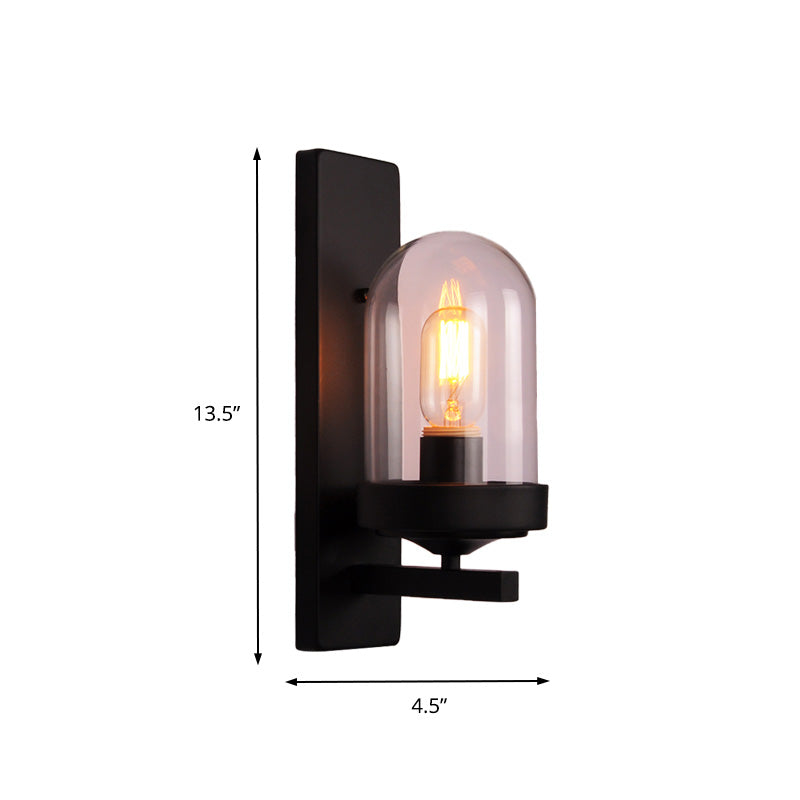 One Bulb Clear Glass Sconce Vintage Industrial Black Vase/Birdcage/Oval Corridor Wall Lamp Clearhalo 'Art deco wall lights' 'Cast Iron' 'Glass' 'Industrial wall lights' 'Industrial' 'Middle century wall lights' 'Modern' 'Rustic wall lights' 'Tiffany' 'Traditional wall lights' 'Wall Lamps & Sconces' 'Wall Lights' Lighting' 150583