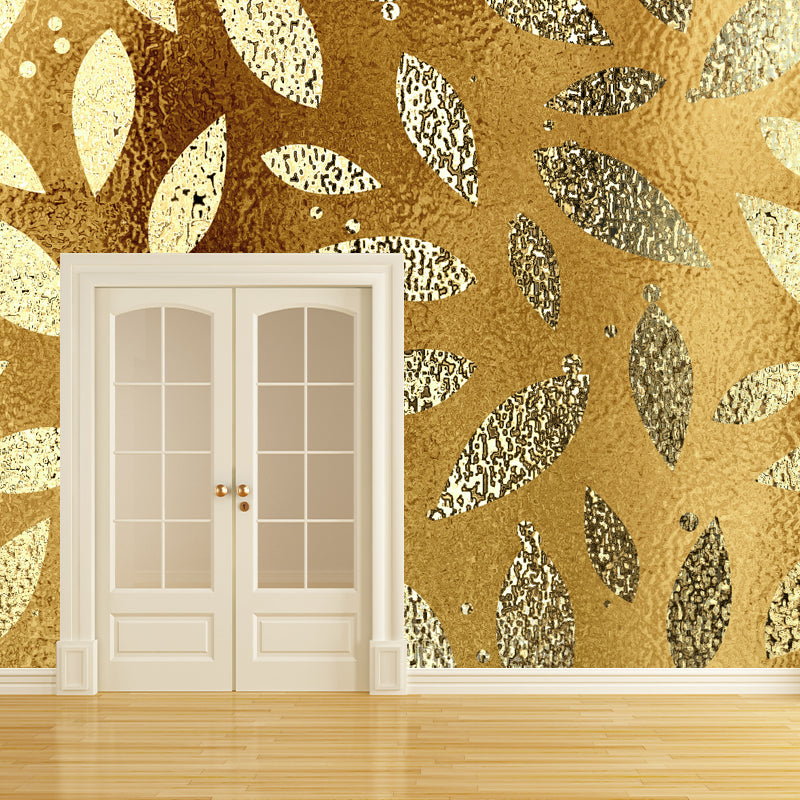 Modern Art Foliage Mural Wallpaper Gold Foil Wall Covering for Accent Wall, Custom Made Gold Clearhalo 'Wall Decor' 'Wall Mural' 1505848
