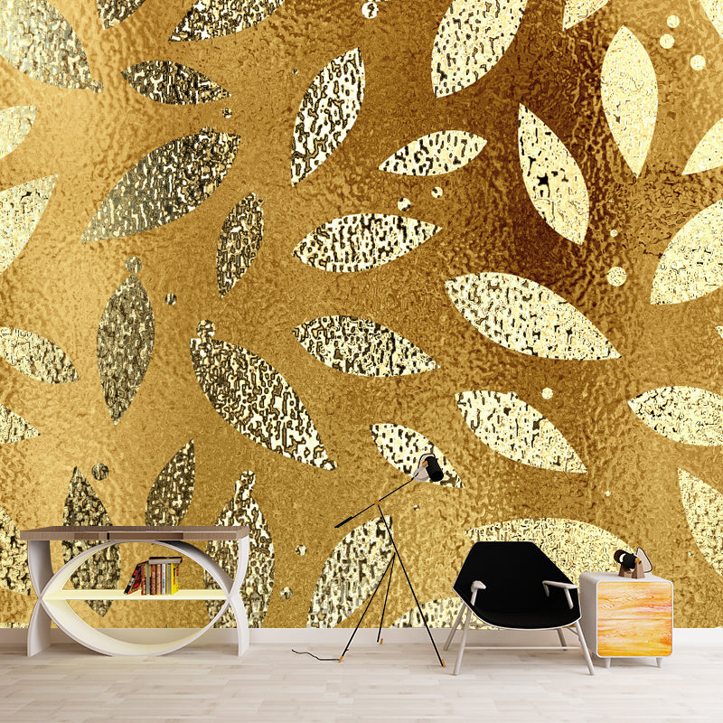 Modern Art Foliage Mural Wallpaper Gold Foil Wall Covering for Accent Wall, Custom Made Clearhalo 'Wall Decor' 'Wall Mural' 1505849
