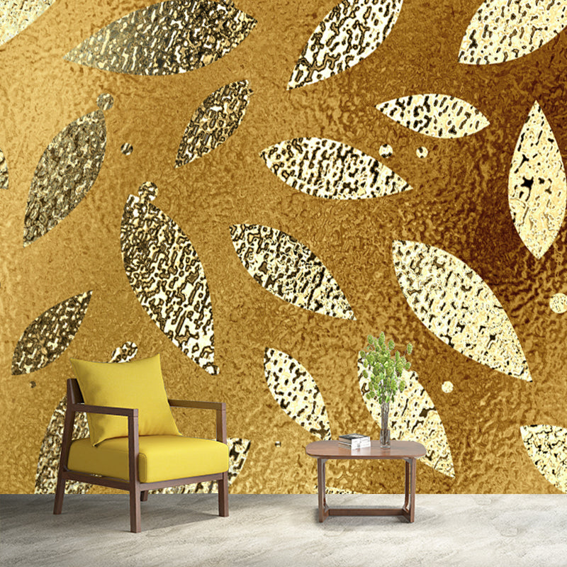 Modern Art Foliage Mural Wallpaper Gold Foil Wall Covering for Accent Wall, Custom Made Clearhalo 'Wall Decor' 'Wall Mural' 1505850
