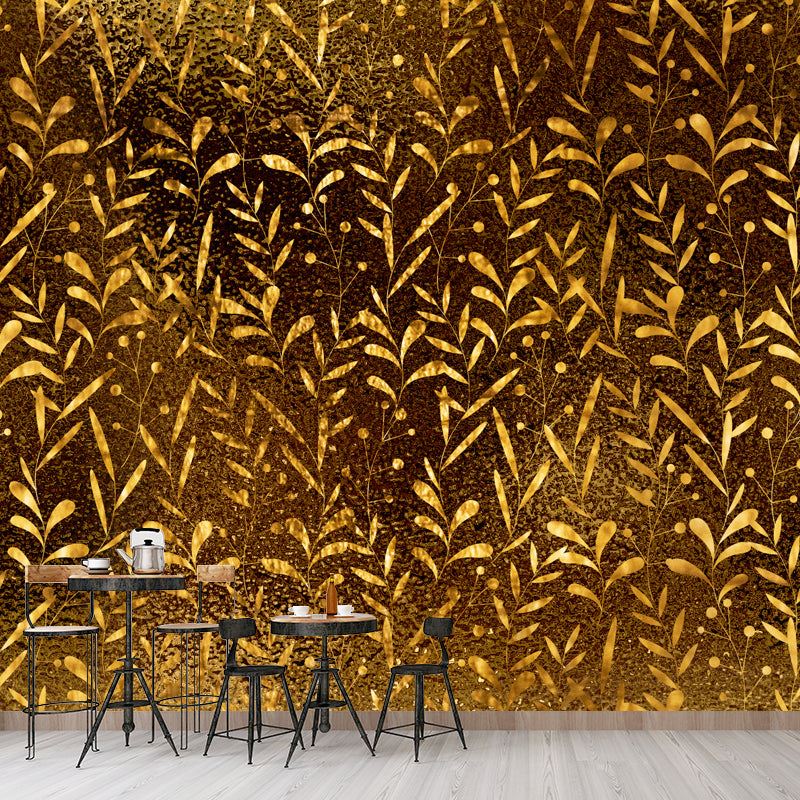 Full Size Foil Wallpaper Mural Artistry Pretty Botanics Wall Decor in Bright Color Gold Clearhalo 'Wall Decor' 'Wall Mural' 1505853