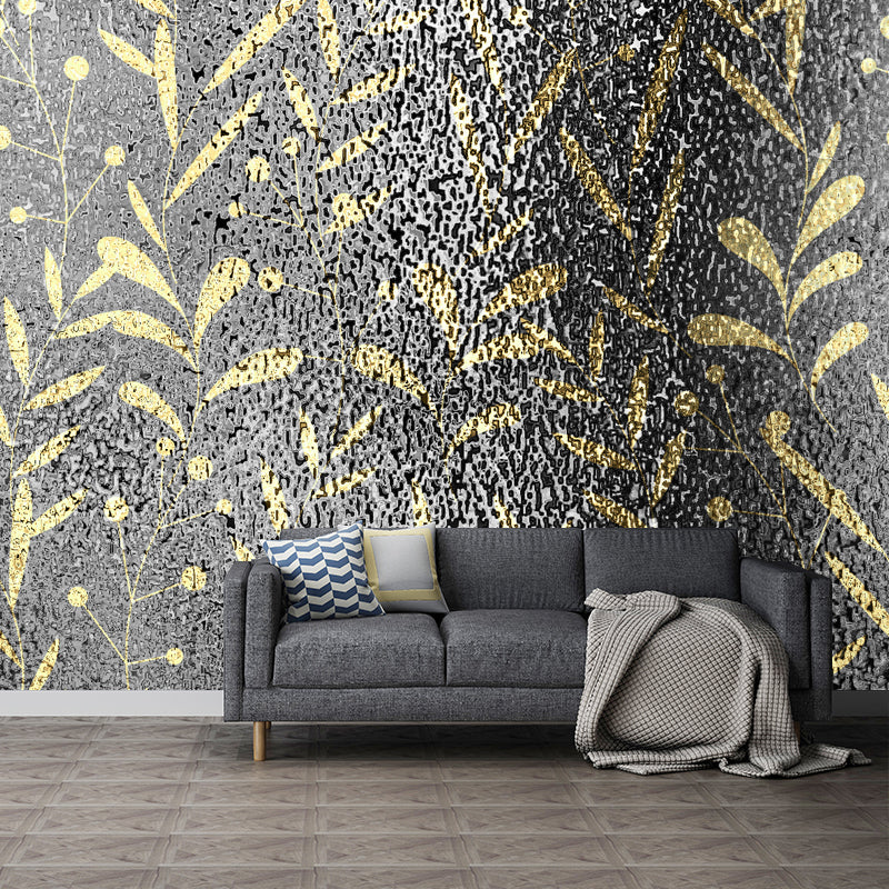 Full Size Foil Wallpaper Mural Artistry Pretty Botanics Wall Decor in Bright Color Grey Clearhalo 'Wall Decor' 'Wall Mural' 1505858