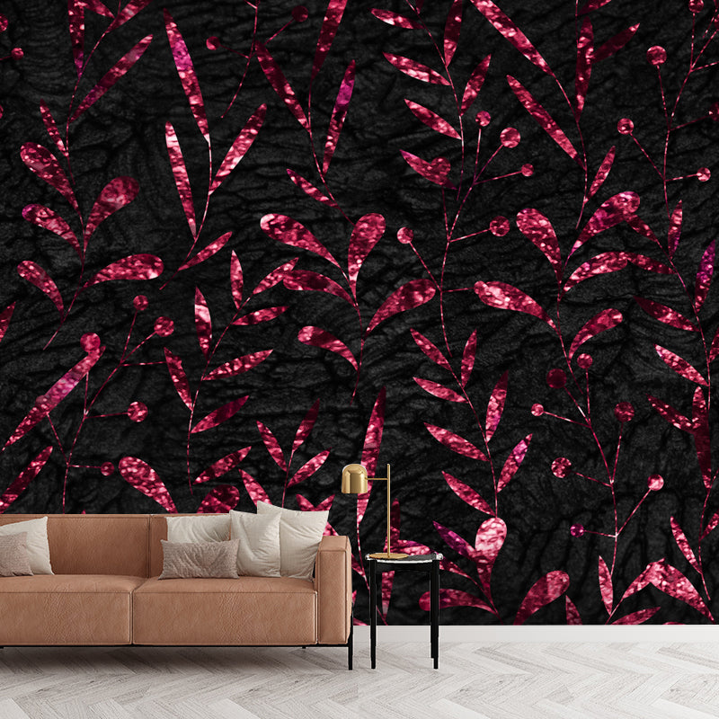 Full Size Foil Wallpaper Mural Artistry Pretty Botanics Wall Decor in Bright Color Clearhalo 'Wall Decor' 'Wall Mural' 1505864