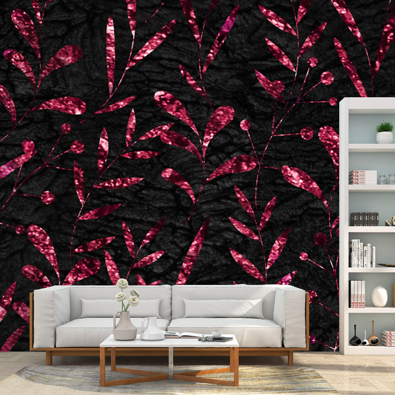 Full Size Foil Wallpaper Mural Artistry Pretty Botanics Wall Decor in Bright Color Clearhalo 'Wall Decor' 'Wall Mural' 1505865