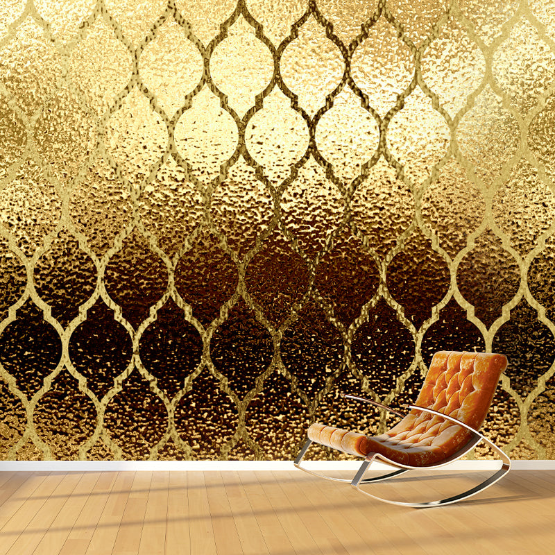 Ogee Patterned Foil Wall Mural Contemporary Stain Resistant Bedroom Wall Art, Made to Measure Gold Clearhalo 'Wall Decor' 'Wall Mural' 1505868