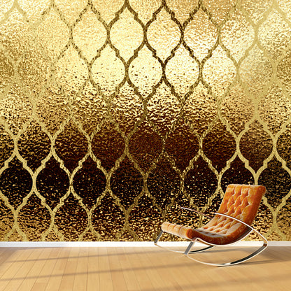 Ogee Patterned Foil Wall Mural Contemporary Stain Resistant Bedroom Wall Art, Made to Measure Gold Clearhalo 'Wall Decor' 'Wall Mural' 1505868