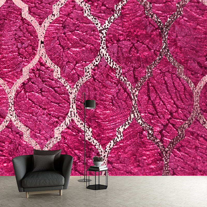 Ogee Patterned Foil Wall Mural Contemporary Stain Resistant Bedroom Wall Art, Made to Measure Clearhalo 'Wall Decor' 'Wall Mural' 1505875