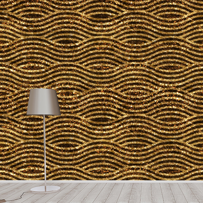 Illustration Waves Foil Mural Wallpaper Large Size Wall Covering for Home, Custom Print Gold Clearhalo 'Wall Decor' 'Wall Mural' 1505878